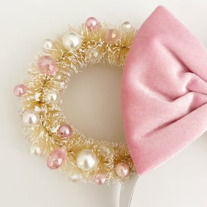 Image of Cream Wreath Ears with Blush Velvet Bow - PREORDER