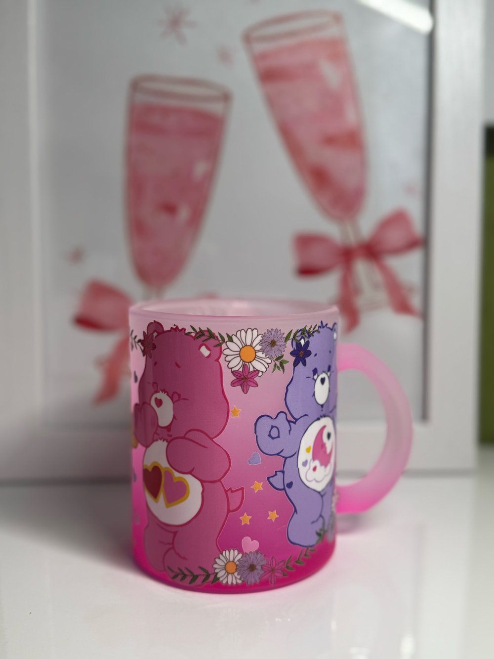 Image of 11oz Pink Glass Mug - CARE BEARS