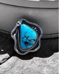 Image 2 of Ride the Sky Sterling Silver and High Grade 70’s Kingman Turquoise Snake Cuff/Ring Set 