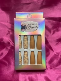 Image 1 of Nails - Long (Caramel Color Design)