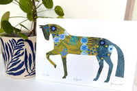 Image 2 of Alfonso , a green monoprinted horse with collage elements 