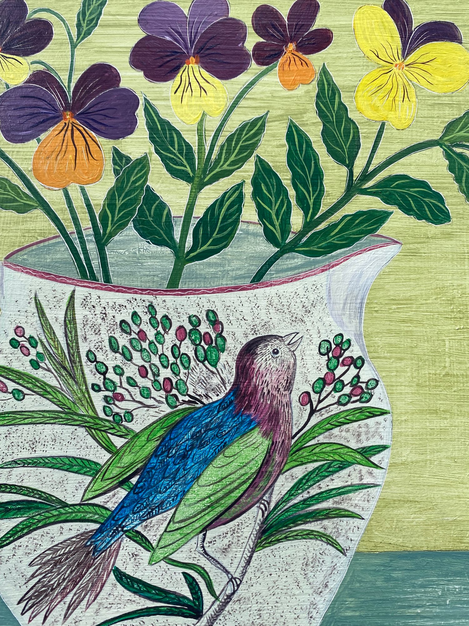 Image of Bird jug and Violas