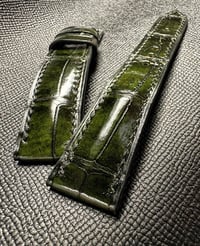 Image 2 of Antique Moss Green Alligator Padded Watch Strap