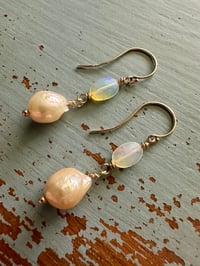 Image 12 of AAA nucleated pearl and Ethiopian opal earrings