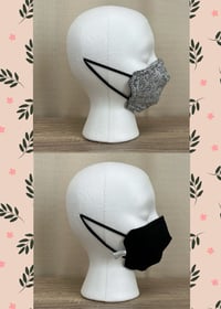Image 4 of Black and white floral 3 layer cotton fabric reversible face mask