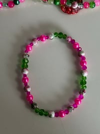 Image 6 of Watermelon Theme Green & Pink Tumbler Bracelet Stack with Gold Charms