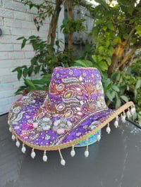 Image 3 of Dolly cowboy hat - recycled sari fabric purple and pink