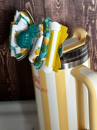 Image 3 of Pineapple Tumbler Straw Topper Bow – Tropical Summer Cup Accessory
