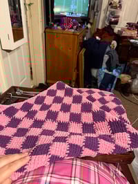 Image 1 of Purple and Pink Crochet Babby Blanket