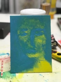 Image 2 of Blue-yellow portrait No1 - acrylic on canvas, cc 16x18 cm