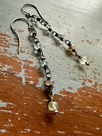 Image 2 of aquamarine boulder opal and prehnite earrings