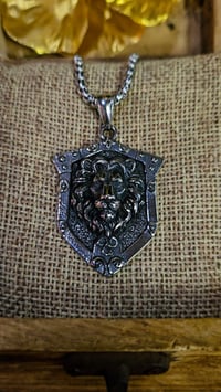 Image 3 of 👑The Armored Kingdom Shield of the Roaring King Necklace - Royal Lion Pendant, Aged Silver Finish