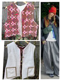 Image 4 of Woodstock Reversible Gilet - Vintage kantha fabric and white teddy fur