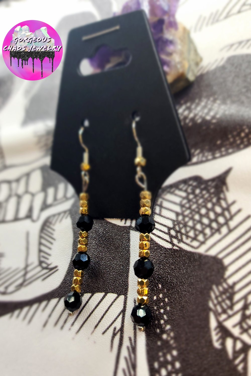 Image of Black and Gold Dainty Earrings