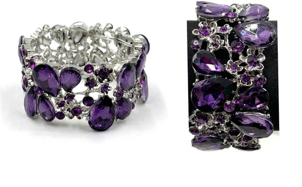 Image of Silver Stretch Bracelet with Purple Rhinestones
