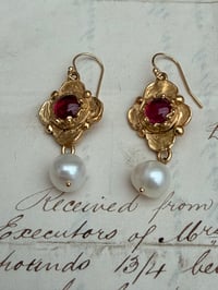 Image 1 of Sparkly Gold Plated Ruby Cabochon Earrings 