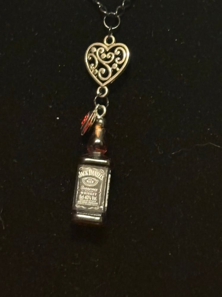 Image of Heart and whiskey Bottle and hearts Charm Necklace