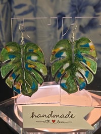 Image 4 of Handcrafted Resin Monstera Leaf Earrings 