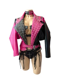 Image 1 of Black and pink bat wing jacket.