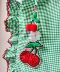 Image 2 of Ruffle Tote Charm Bag Gingham and Cherries