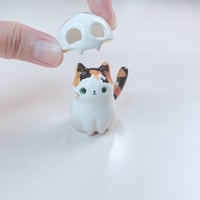 Image 3 of Calico Cat With Skull Mask Ceramic Figurine