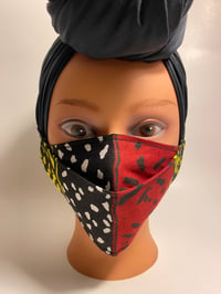 Image 4 of 3D Face Mask Red Black Yellow Ankara African print 