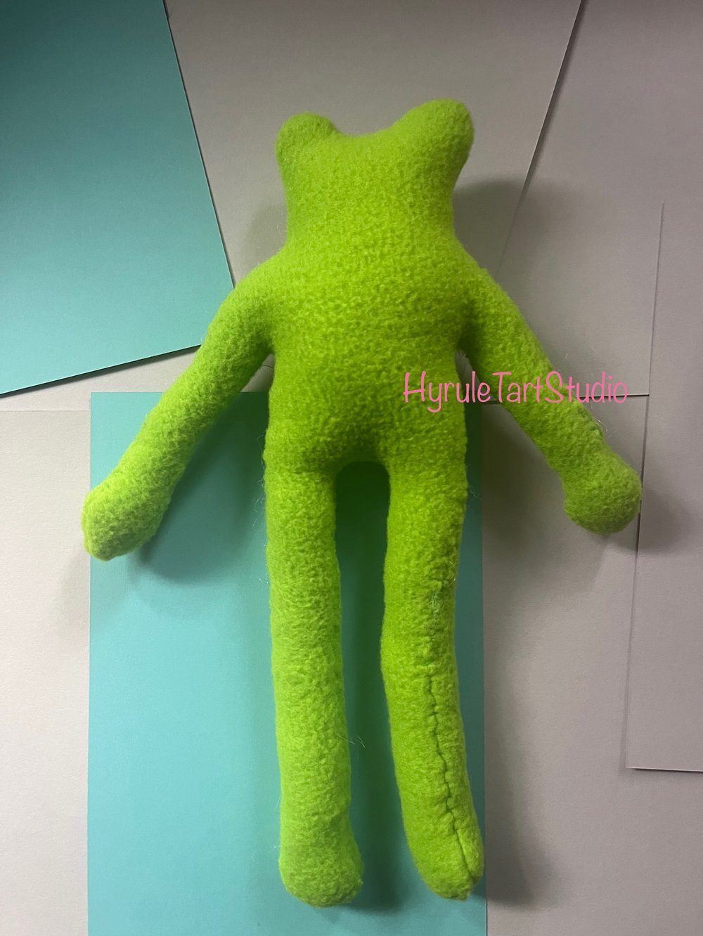 Handmade Green Frog - long leg strawberry - Plushie