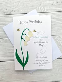 Image 1 of Handmade May Lilly of the Valley Birth Flower Card - Elegant Birthday Card for May Birthdays