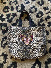 Image 2 of Extra large leopard embroidery patch tote bag