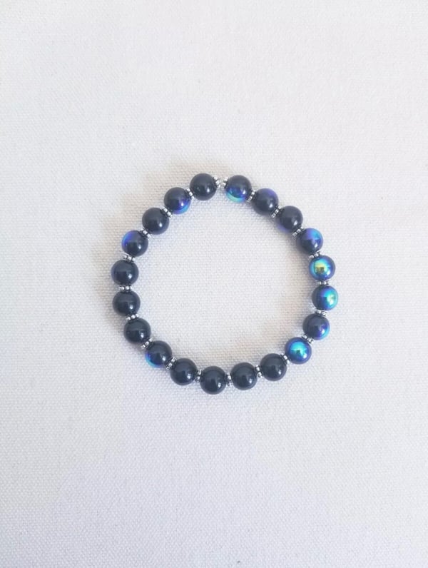 Image of Black AB Beaded Stretch Bracelet
