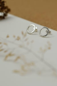 Image 3 of Textured silver circle stud earrings 