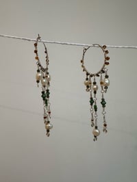 Image 2 of Green and copper hoops with freshwater pearls 
