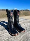 Los Altos Men’s Glossy Black Ostrich Wide Square Toe Boot