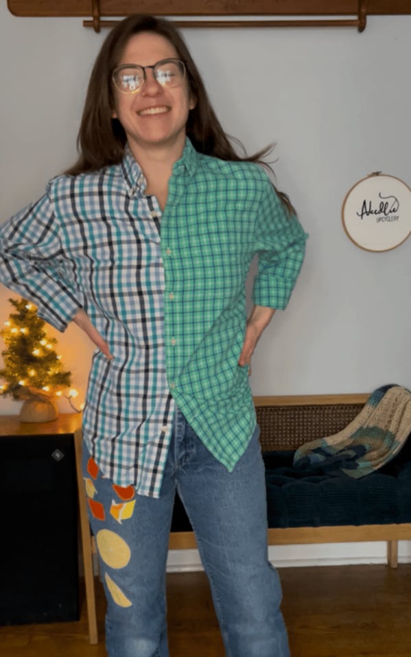 Half & half teal button-down, size S