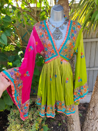 Image 13 of Sienna Glitter wrap dress - Pink and green