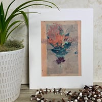 Image 1 of Botanical Monotype ~ Oak Leaf, Apricot, Copper, Dark Teal ~ 8x10 Inch Mat 