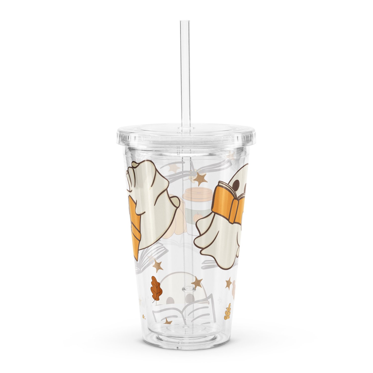 Image of Autumn reading ghosts Clear plastic tumbler