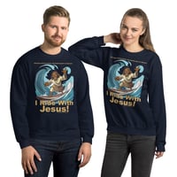 Image 2 of I Ride With Jesus Surfing Dark Unisex Sweatshirt