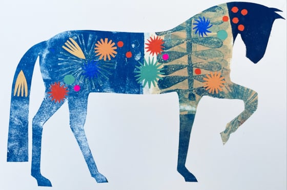 Image of Monoprint and collaged horse 