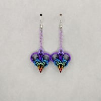 Image 3 of Rainbow Chainmaille Heart Earrings