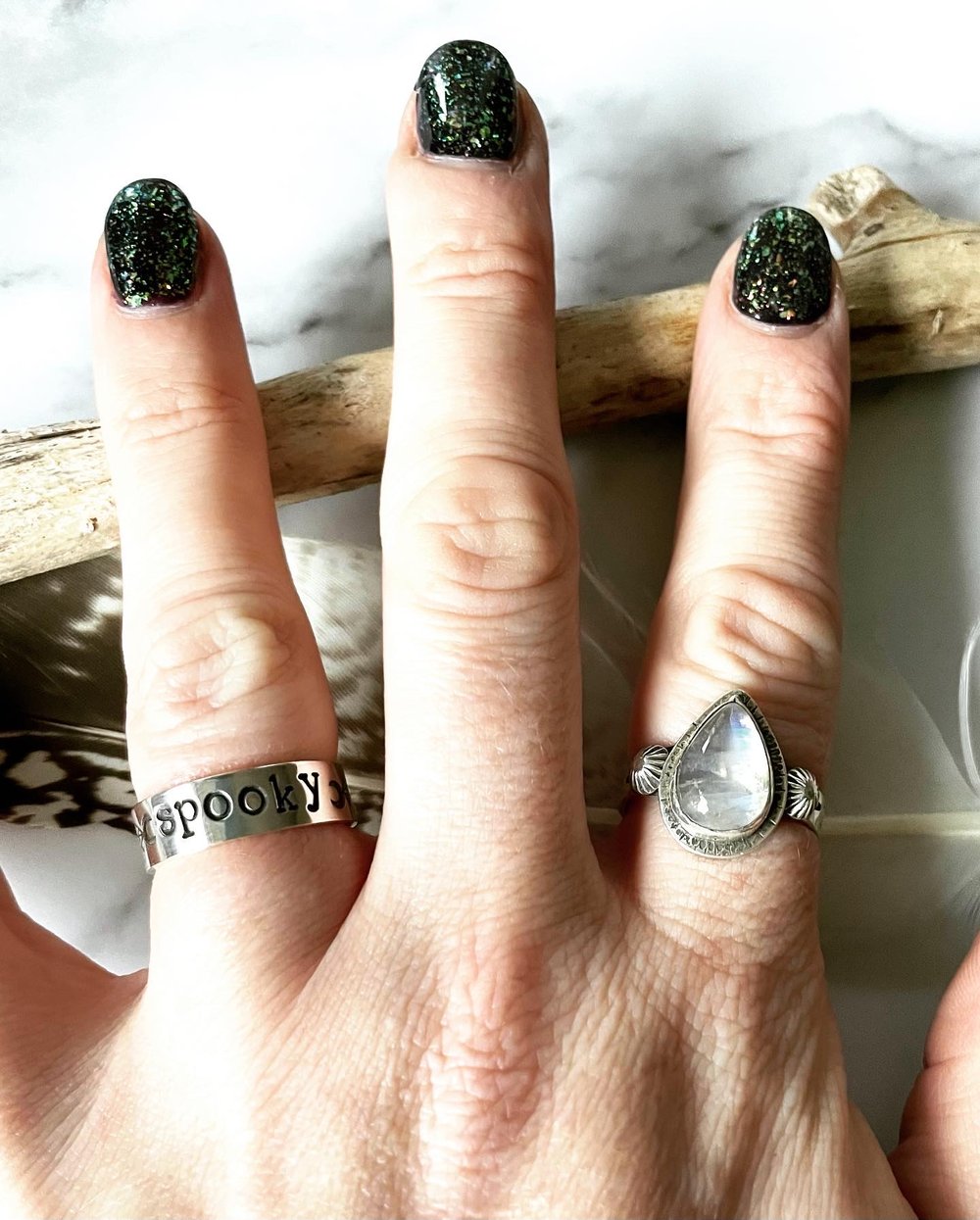 Sterling Silver Spooky Crescent Moon Spiderweb Ring 925