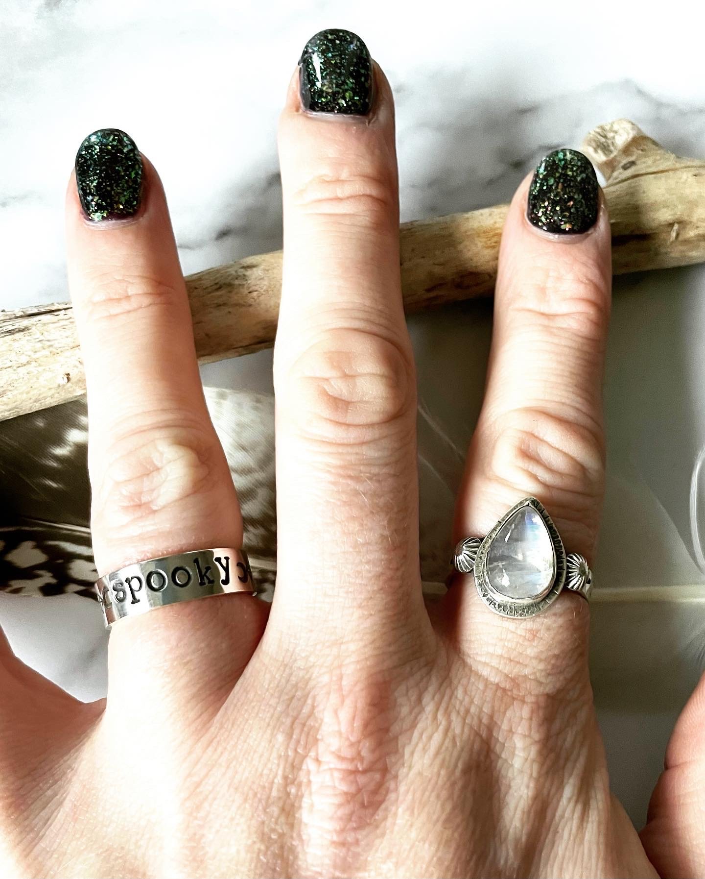 Image of Sterling Silver Spooky Crescent Moon Spiderweb Ring 925