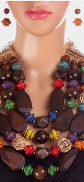 Image of Rita CHUNKY MULTI COLOR WOOD NECKLACE SET