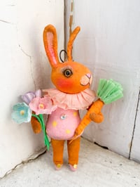 Small Caramel Brown Rabbit with Carrot and Florals