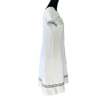 Image 2 of White Textured Button Front A Line Shift Style Dress with Trim -60s Mod - L