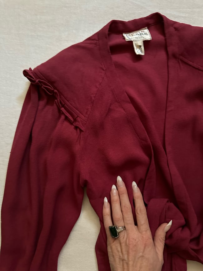 late 60s Ossie Clark moss crepe tie blouse