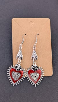 Image 1 of Gothic Heart and Bat Dangle Earrings 