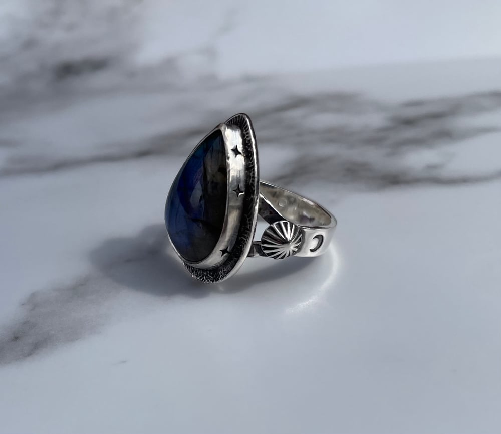 Sterling Silver Handmade Blue Labradorite Celestial Ring