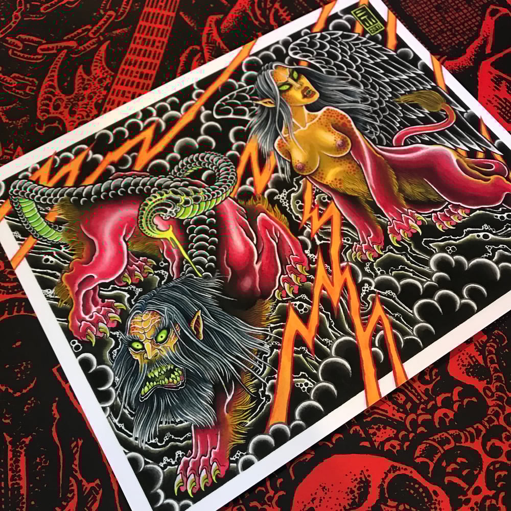 Image of Sphinx and manticore print. 