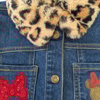 Image 3 of Disney Junior Girls Denim Jacket with Leopard Print Collar